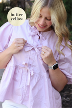 Load image into Gallery viewer, McKinney Bow Peplum Top in Butter Yellow