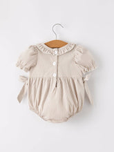 Load image into Gallery viewer, Pumpkin Embroidery Smock Plaid Romper