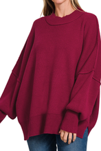 Load image into Gallery viewer, Island Park Side Slit Oversized Sweater in Cabernet