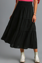Load image into Gallery viewer, Providence Tiered Smocked Waistband Black Skirt
