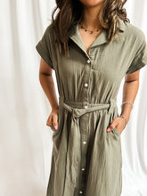 Load image into Gallery viewer, Franklin Olive Collared Tie Dress
