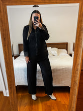 Load image into Gallery viewer, TVC Pleated Satin Set in Black