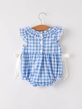 Load image into Gallery viewer, Blue Gingham Pumpkin Smocked Embroidery Romper