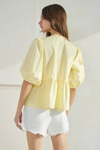 Load image into Gallery viewer, McKinney Bow Peplum Top in Butter Yellow
