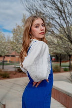 Load image into Gallery viewer, University Avenue Blue Linen Jumpsuit