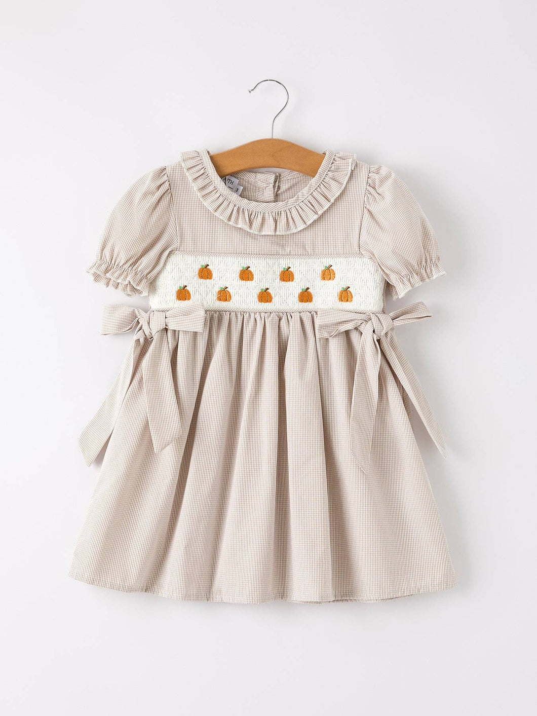 Pumpkin Embroidery Smock Plaid Dress