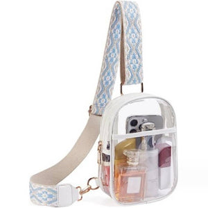 Clear Crossbody Embroidered Strap Stadium Bag