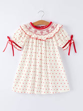 Load image into Gallery viewer, Red Polka Dot Dress with Smocking Embroidery