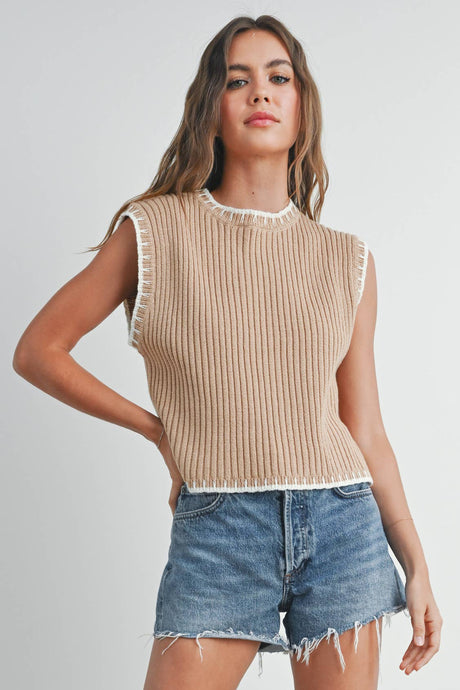 Lone Star Sleeveless Knit Vest in Taupe
