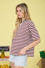 Load image into Gallery viewer, East Bay Striped Tee in Burgundy