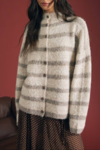 Load image into Gallery viewer, Andover Striped Mockneck Fuzzy Cardigan in Cream