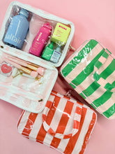 Load image into Gallery viewer, Bon Voyage Easy Wipe Travel Toiletry Case in Orange and Pink Stripes