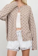 Load image into Gallery viewer, Burnswick Polka Dot Raw Edge Cardigan in Mocha