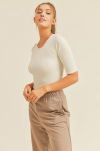 Waxhaw Ribbed Seamless Bodysuit in Cream