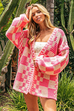 Load image into Gallery viewer, Long Beach Pink Check Chunky Cardigan