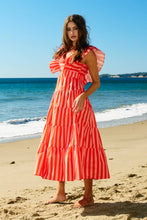 Load image into Gallery viewer, Charleston Ruffled Stripe Dress in Orange + Peach