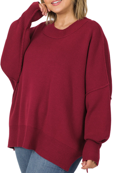 Island Park Side Slit Oversized Sweater in Cabernet