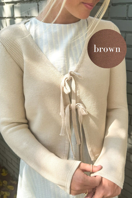 Hampstead Tie Front Cardigan in Brown