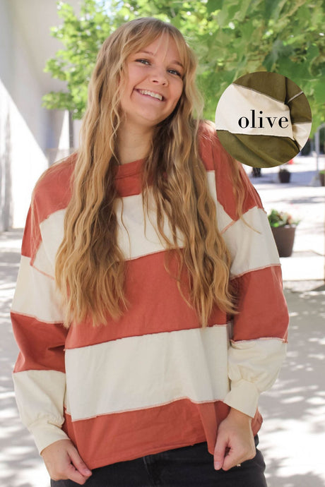 Coronado Striped Pullover in Butter + Olive