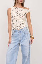 Load image into Gallery viewer, Beverly Polka Dot Asymmetrical Twist Top in Ivory