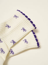 Load image into Gallery viewer, Ruffle Grip Pilates Sock in Purple Bows