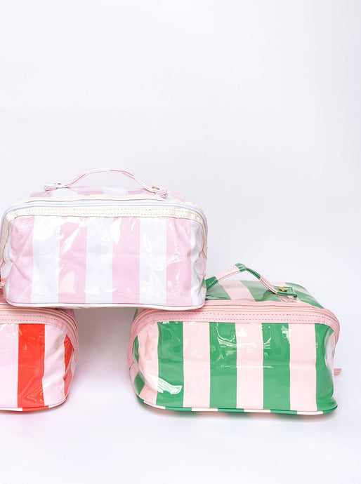Bon Voyage Easy Wipe Cosmetic Case in Orange and Pink Stripes