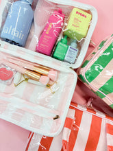 Load image into Gallery viewer, Bon Voyage Easy Wipe Travel Toiletry Case in Orange and Pink Stripes
