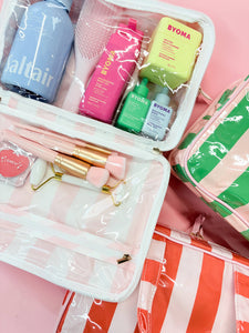 Bon Voyage Easy Wipe Travel Toiletry Case in Orange and Pink Stripes