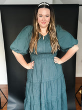 Load image into Gallery viewer, Philadelphia Tiered Puff Sleeve Dress in Forest Green