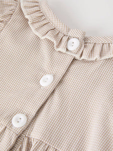 Pumpkin Embroidery Smock Plaid Romper