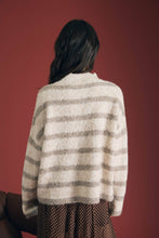 Load image into Gallery viewer, Andover Striped Mockneck Fuzzy Cardigan in Cream