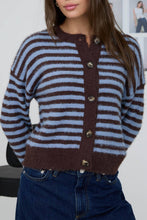 Load image into Gallery viewer, Nova Scotia Fuzzy Striped Cardigan in Mocha