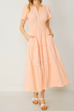 Load image into Gallery viewer, Regent Street Smocked Waist Tiered Dress in Peach