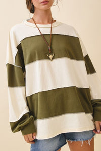 Coronado Striped Pullover in Butter + Olive