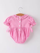 Load image into Gallery viewer, Pink Gingham Bow Embroidered Baby Girl Romper
