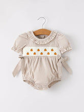 Load image into Gallery viewer, Pumpkin Embroidery Smock Plaid Romper