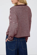 Load image into Gallery viewer, Burnswick Striped Raw Edge Cardigan in Burgundy