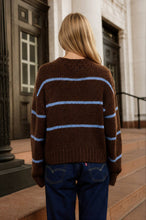 Load image into Gallery viewer, Manitoba Striped Jacquard Cardigan in Brown + Blue