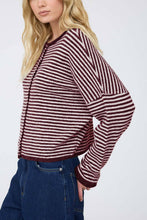 Load image into Gallery viewer, Burnswick Striped Raw Edge Cardigan in Burgundy
