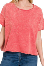 Load image into Gallery viewer, Swanzy Acid Wash Crop Top in Coral Red