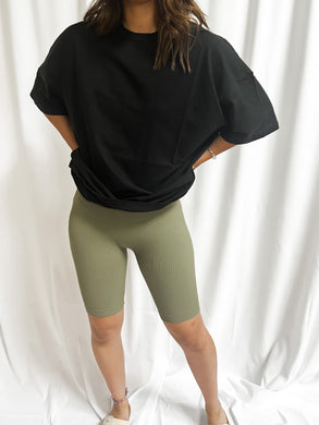 Pasadena Ribbed Biker Shorts in Olive Green