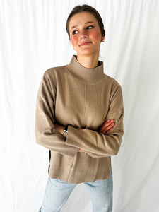 Downington Mockneck Center Seam Sweater in Taupe