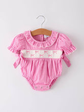 Load image into Gallery viewer, Pink Gingham Bow Embroidered Baby Girl Romper