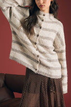 Load image into Gallery viewer, Andover Striped Mockneck Fuzzy Cardigan in Cream