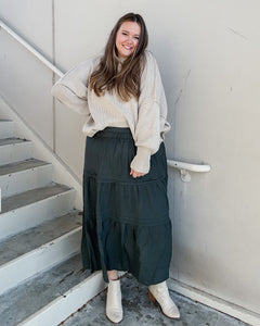 Duvall Tiered Smocked Waistband Skirt in Forest Green