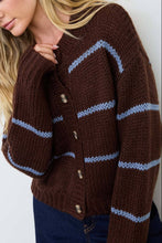 Load image into Gallery viewer, Manitoba Striped Jacquard Cardigan in Brown + Blue