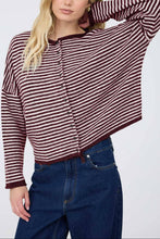 Load image into Gallery viewer, Burnswick Striped Raw Edge Cardigan in Burgundy