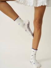 Load image into Gallery viewer, Ruffle Grip Pilates Sock in Purple Bows