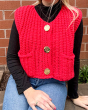 Load image into Gallery viewer, Reston Gold Button Knit Vest in Red