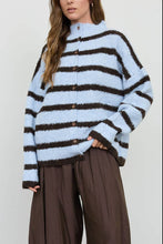 Load image into Gallery viewer, Andover Striped Mockneck Fuzzy Cardigan